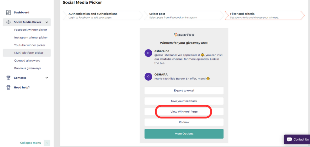 Giveaway Winner Picker Tool for Social Media Contests - Osortoo