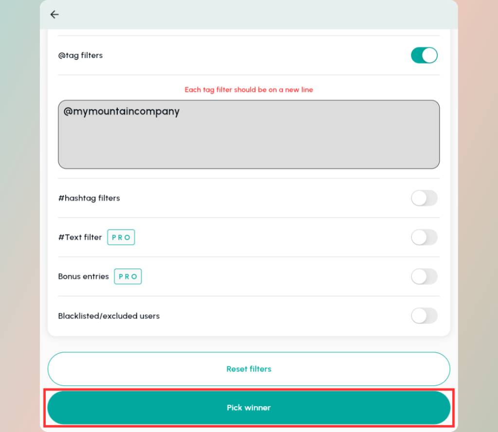 when-you-are-done-click-pick-winner - Osortoo When you are done with selecting your filters, click Pick Winner