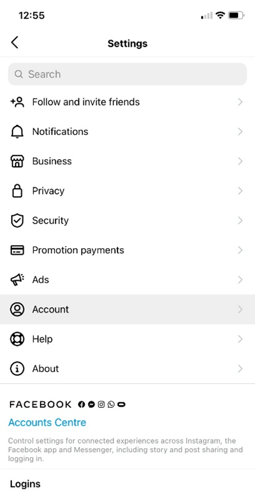 account if settings