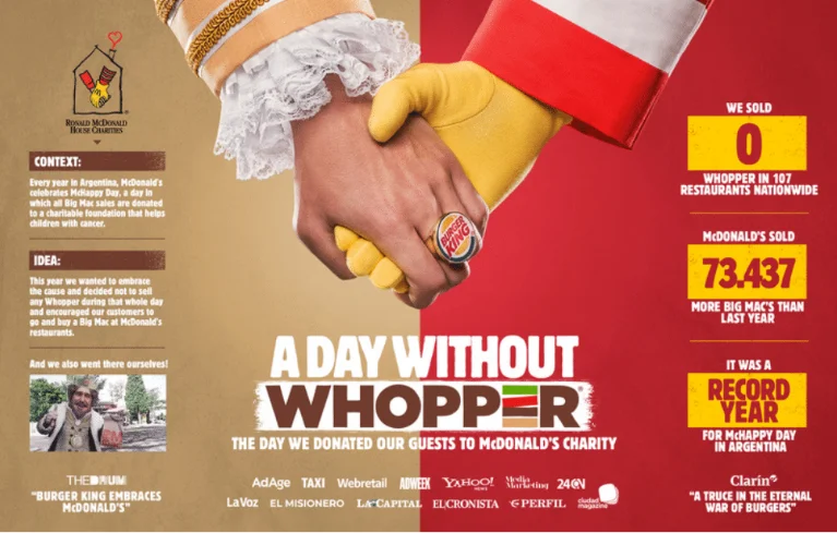 Charity giveaways from Whopper and Mc Donalds' Collaboration.