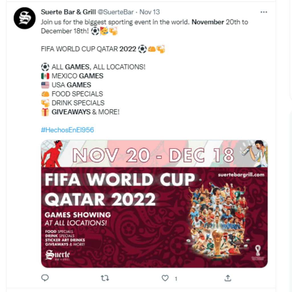 Food and drink giveaways for Fifa world cup on restaurant