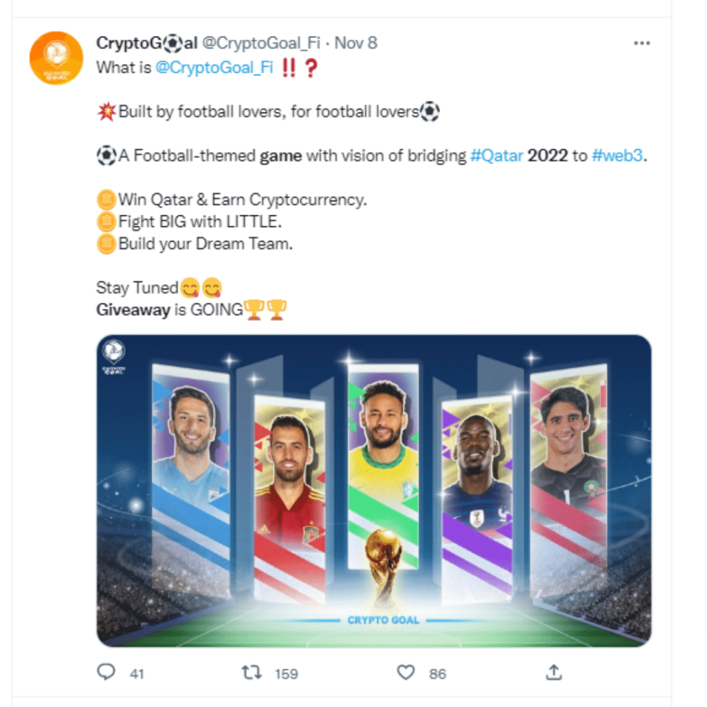 Foot ball themed game Crypto currency giveaways