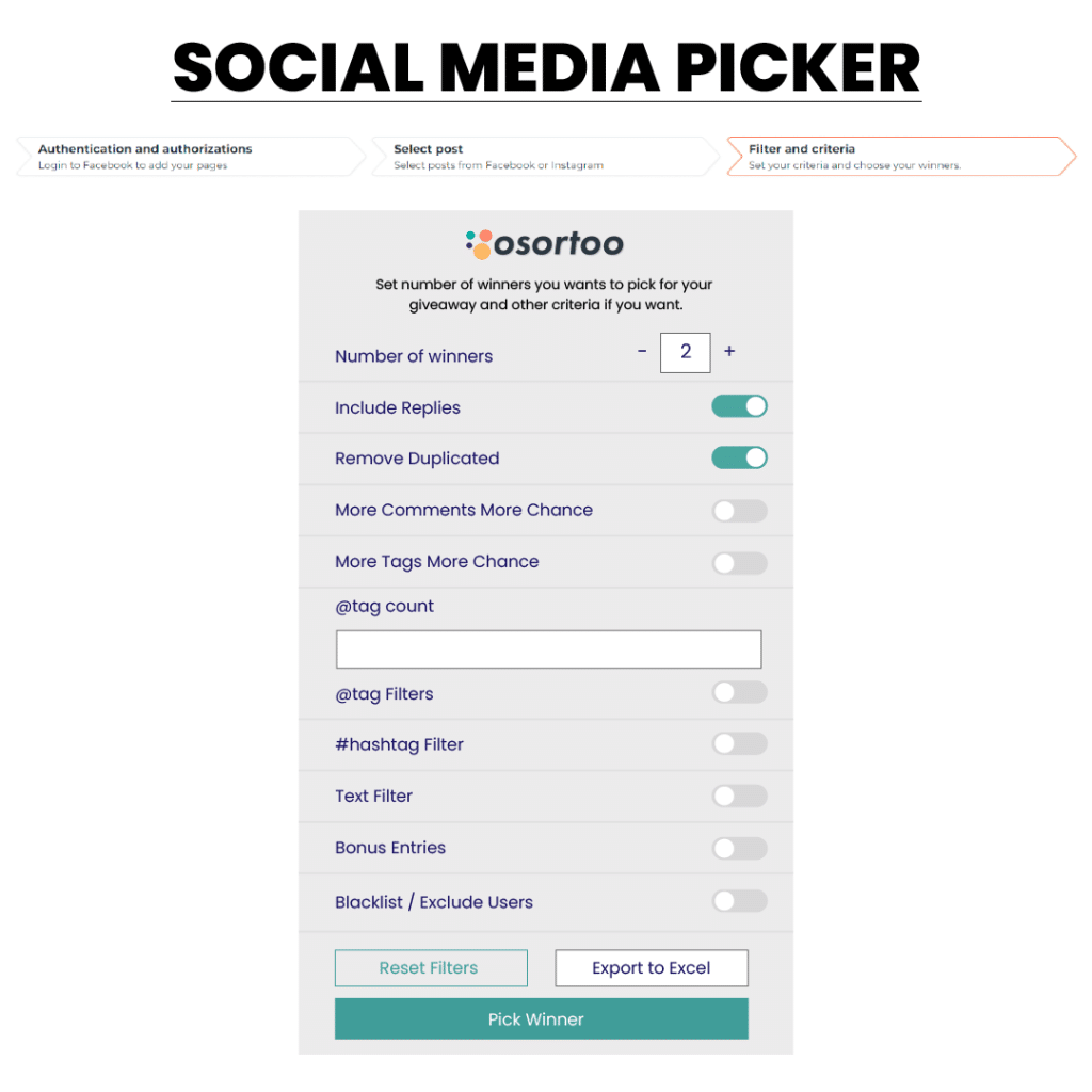 Select filters for picking winners